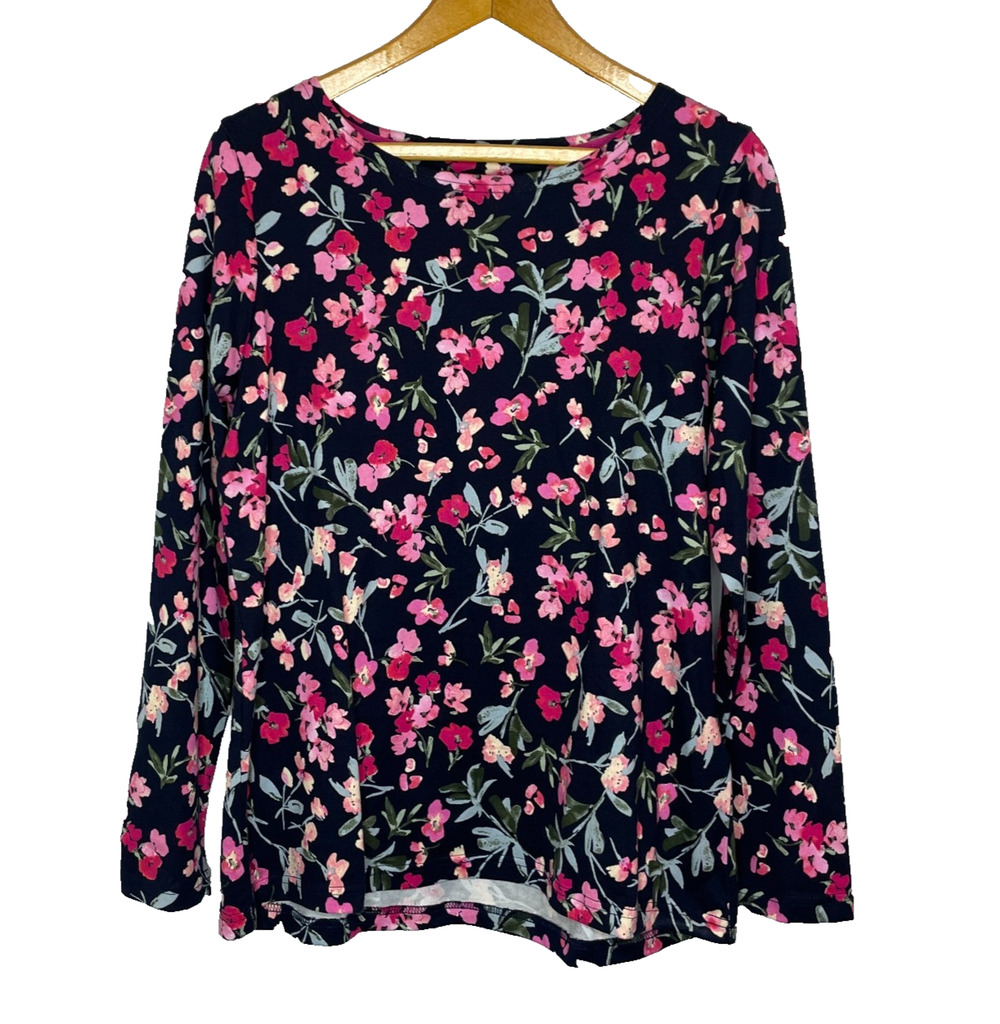 Women's US 10 Joules Harbour Floral Navy Blue Cotton Blend T-Shirt NEW